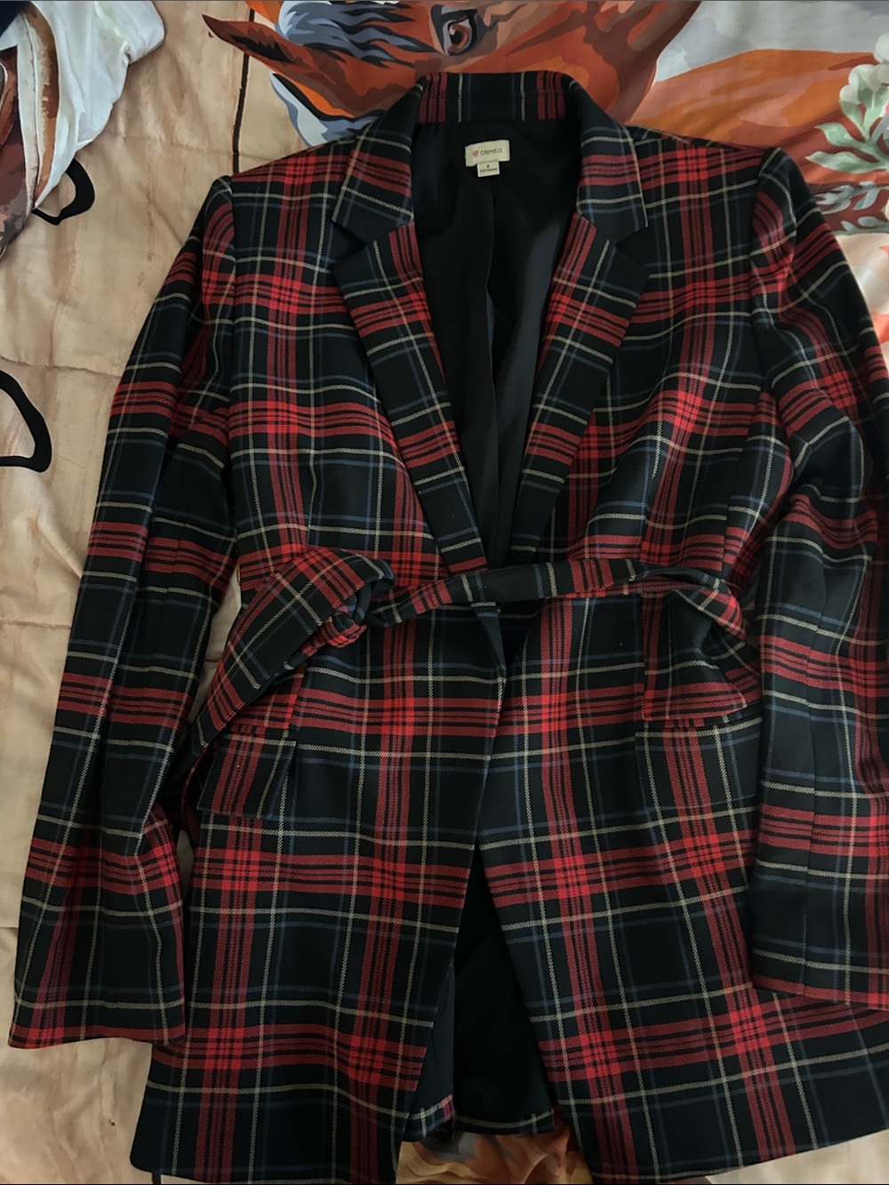 Daniel Cremieux Red and Black Plaid Belted Blazer size 8